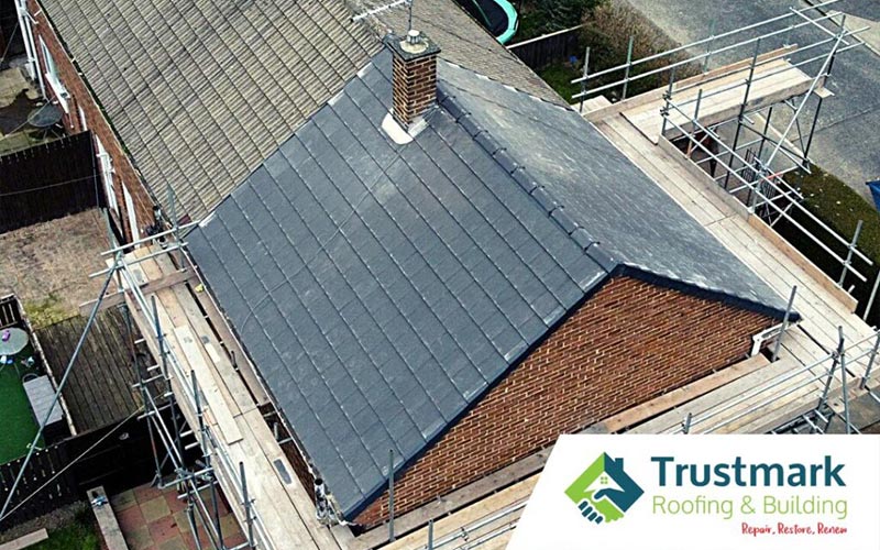 Trustmark aerial shot of a roof