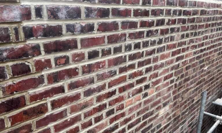 Brickwork repointing with fresh mortar joints in Gateshead