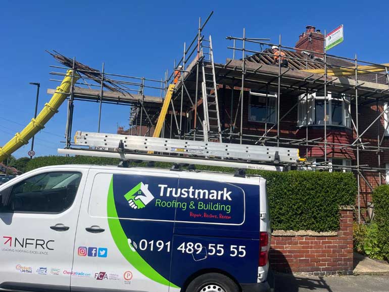 inspection of storm damaged guttering for insurance claim in Gateshead