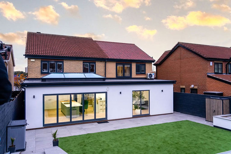 Contemporary Gateshead orangery with large windows and lantern roof