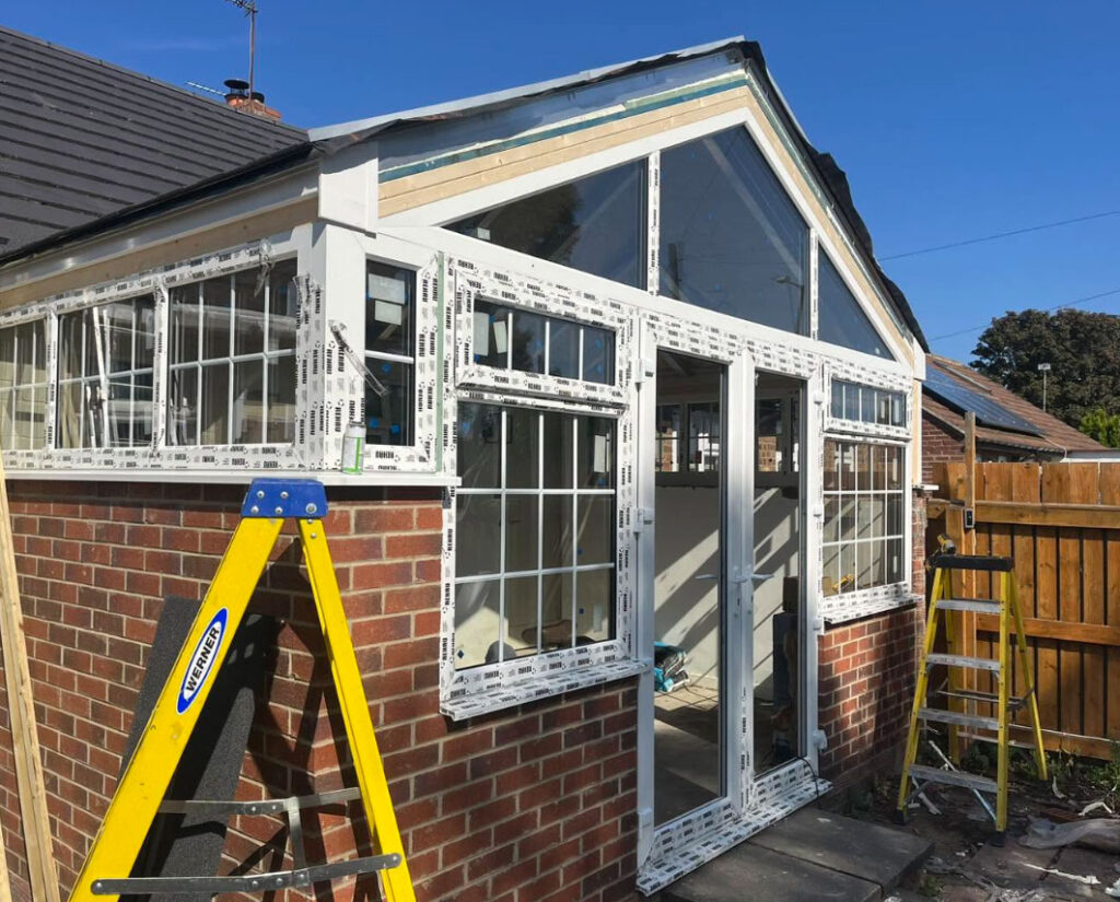 mid installation of conservatory french doors