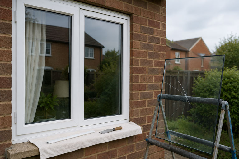 Double glazing glass repair being completed on a Gateshead home